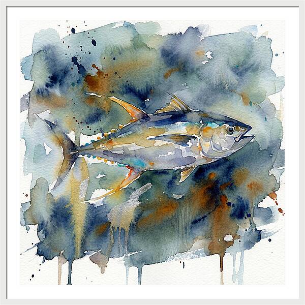 Tuna Swimming In Watercolor