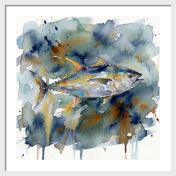Tuna Swimming In Watercolor