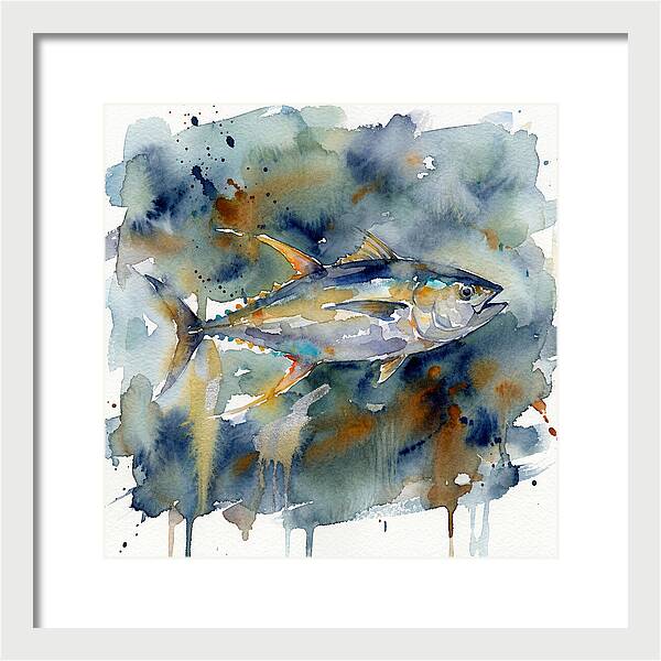 Tuna Swimming In Watercolor