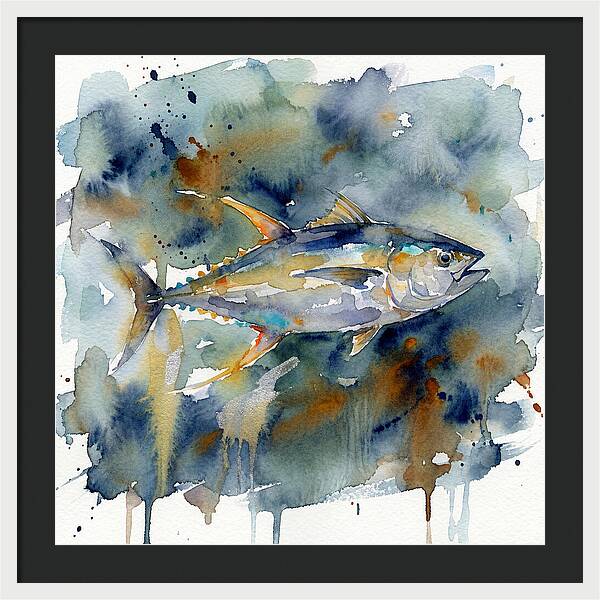 Tuna Swimming In Watercolor