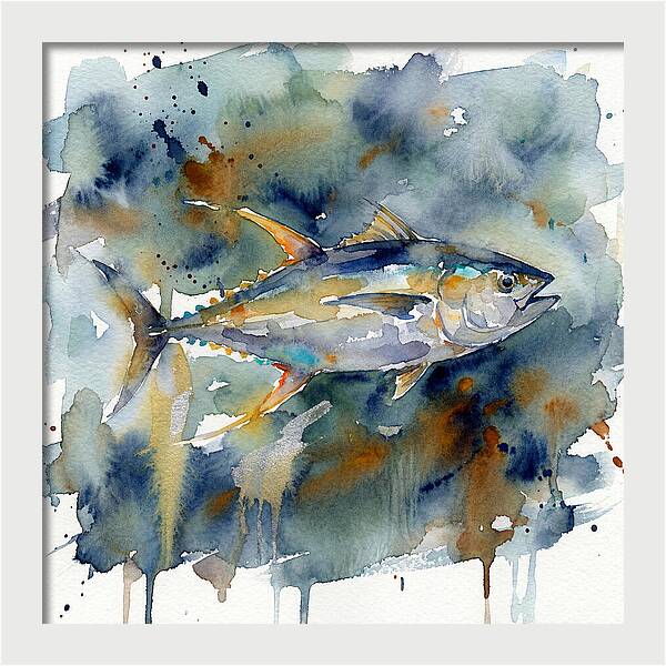Tuna Swimming In Watercolor