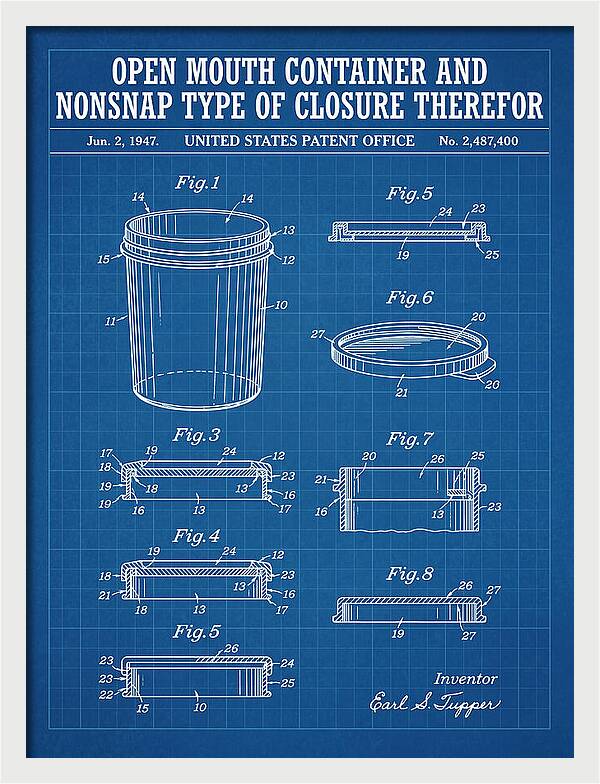 Tupperware Container And Lid Blueprint Patent Us2487400a