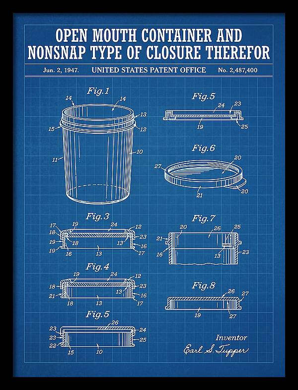 Tupperware Container And Lid Blueprint Patent Us2487400a