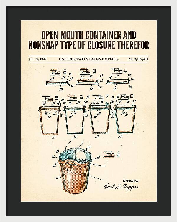 Tupperware Container And Lid Retro Patent Us2487400a