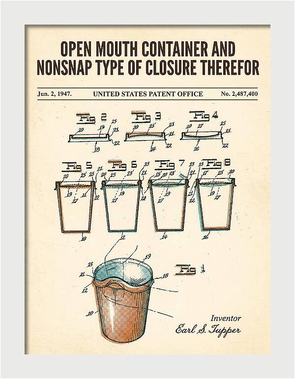 Tupperware Container And Lid Retro Patent Us2487400a