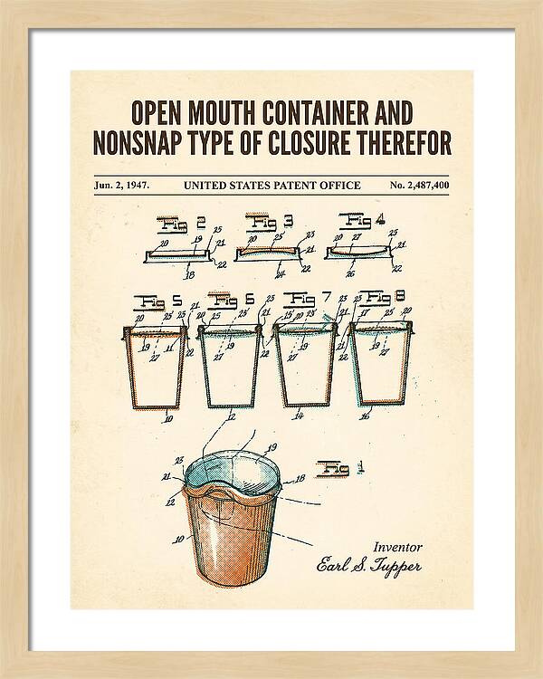 Tupperware Container And Lid Retro Patent Us2487400a