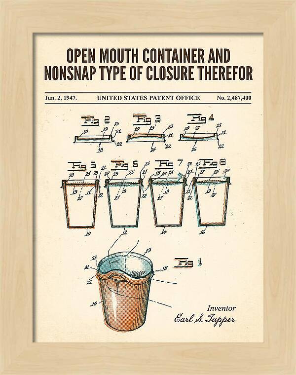 Tupperware Container And Lid Retro Patent Us2487400a