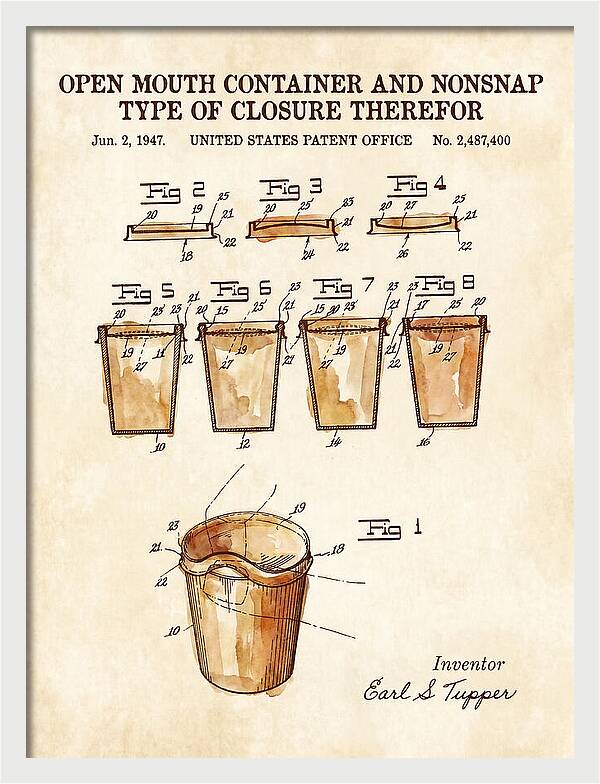 Tupperware Container And Lid Watercolor Patent Us2487400a