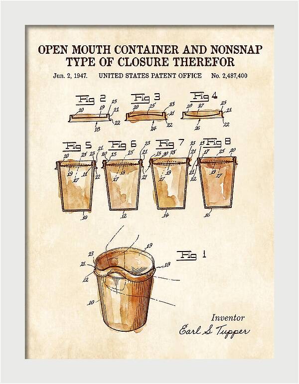Tupperware Container And Lid Watercolor Patent Us2487400a