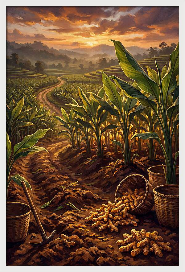 Turmeric Harvest At Sunset