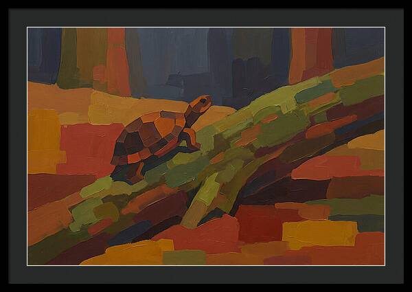 Turtle Climbing Mossy Log