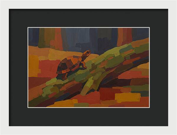 Turtle Climbing Mossy Log