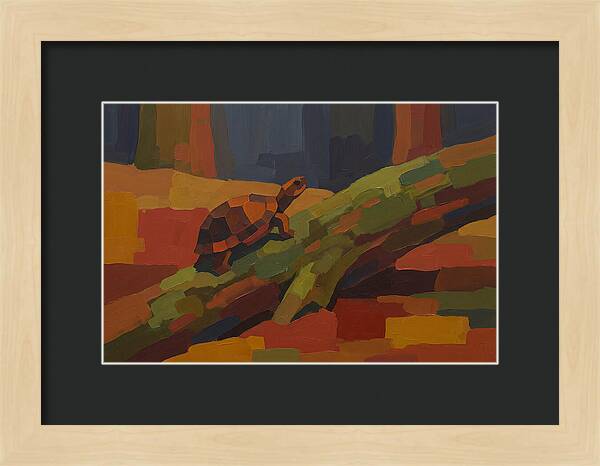 Turtle Climbing Mossy Log