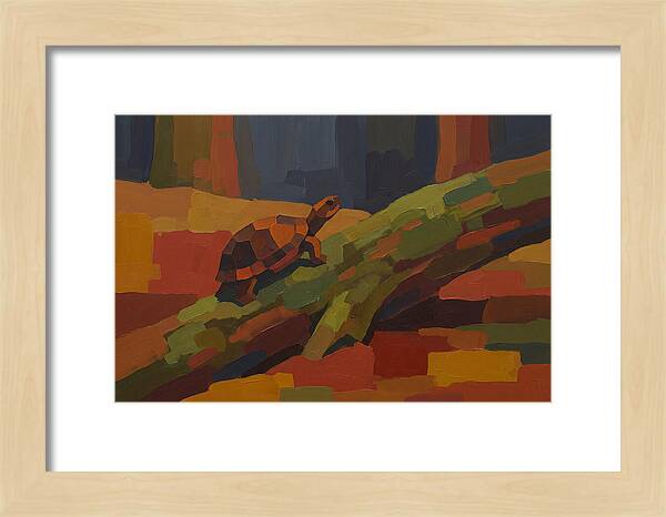 Turtle Climbing Mossy Log