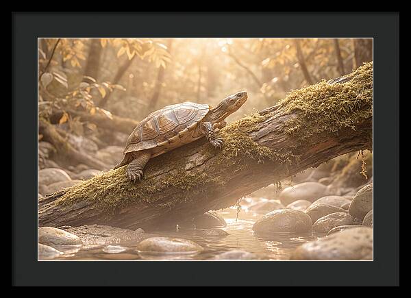 Turtle Climbing Mossy Log