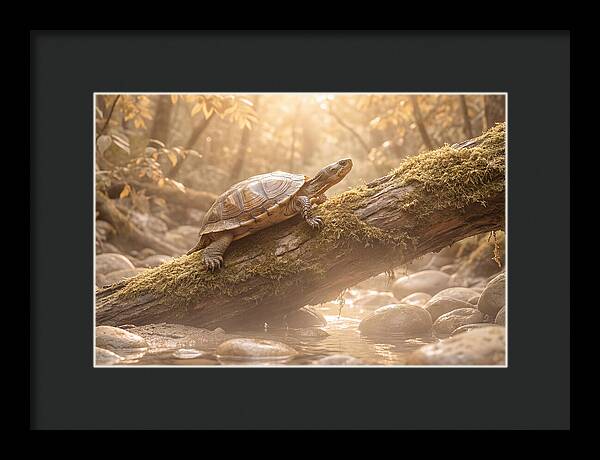 Turtle Climbing Mossy Log