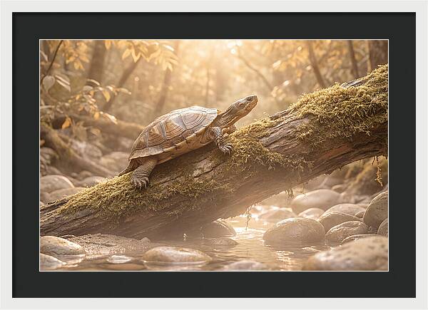 Turtle Climbing Mossy Log