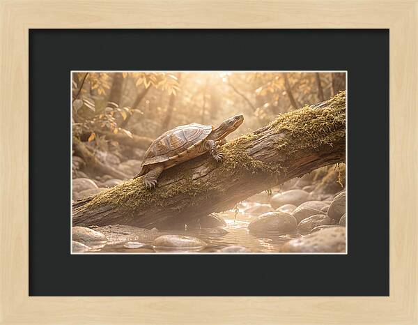 Turtle Climbing Mossy Log