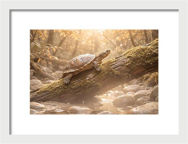 Turtle Climbing Mossy Log