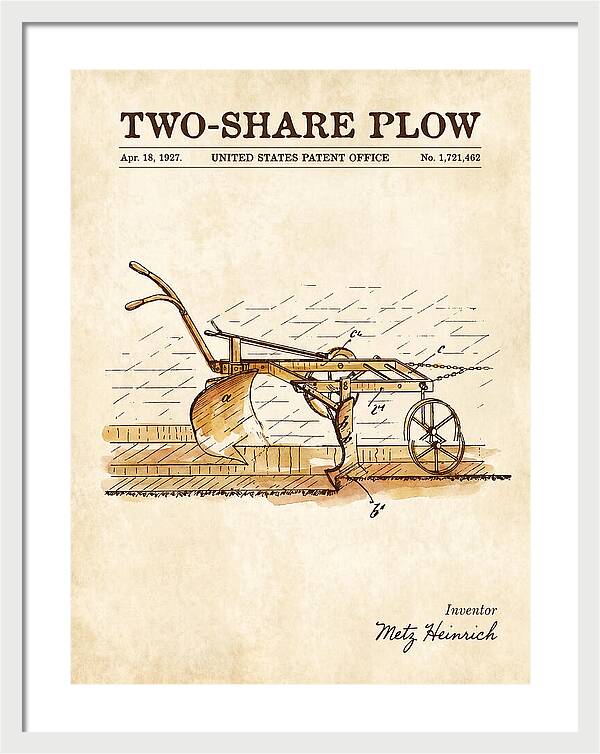 Two Share Plow Watercolor Patent Us1721462a