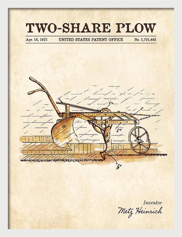 Two Share Plow Watercolor Patent Us1721462a