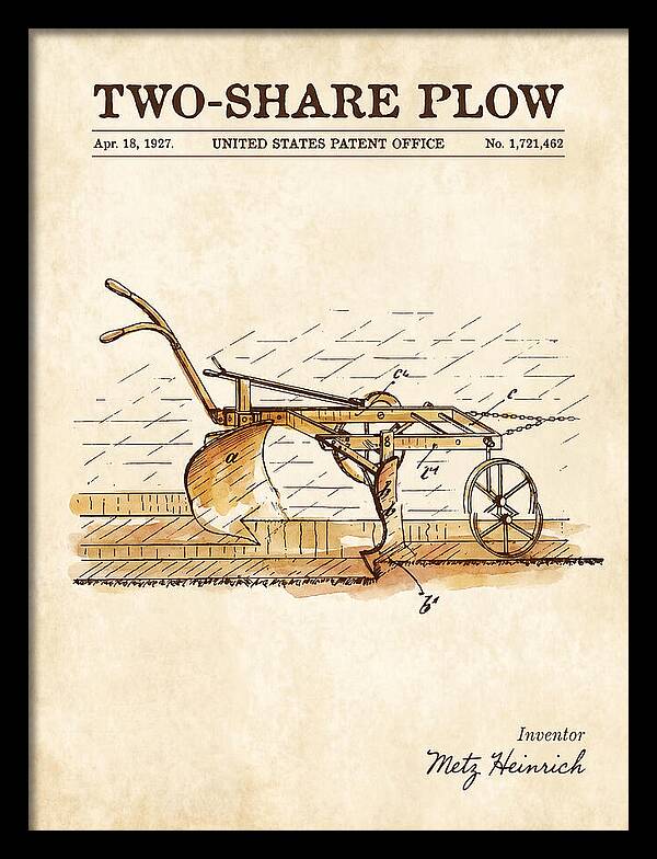 Two Share Plow Watercolor Patent Us1721462a