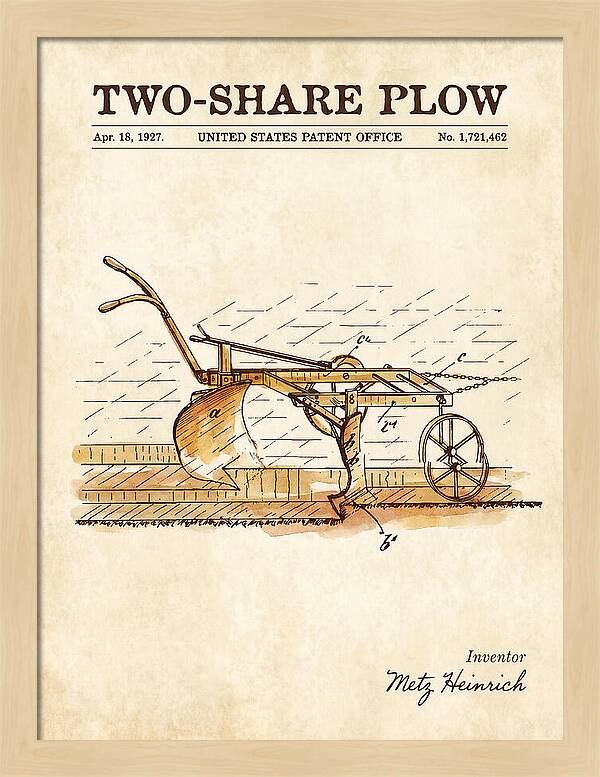 Two Share Plow Watercolor Patent Us1721462a