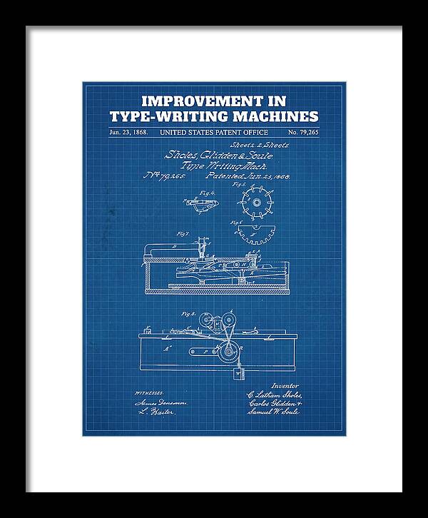 Typewriter Sholes And Glidden Blueprint Patent Us79265a