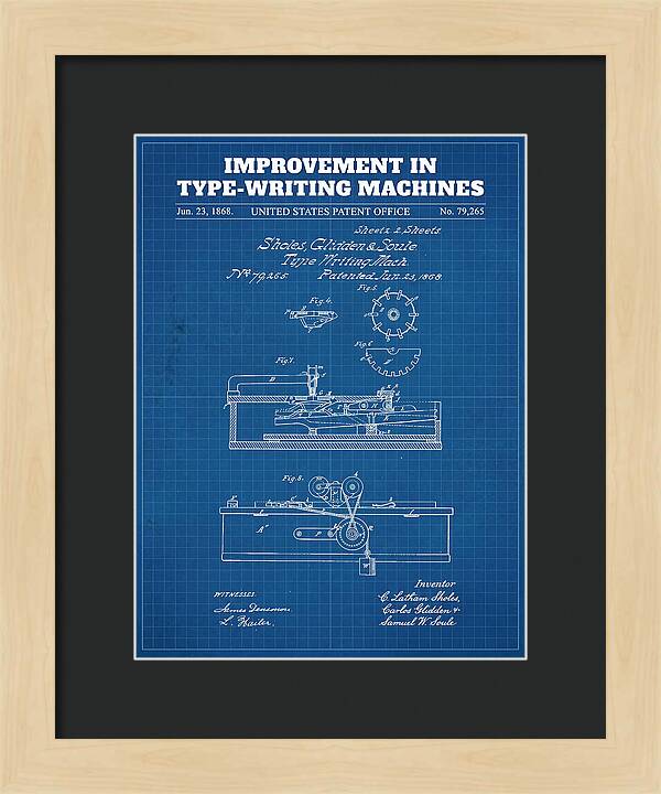 Typewriter Sholes And Glidden Blueprint Patent Us79265a