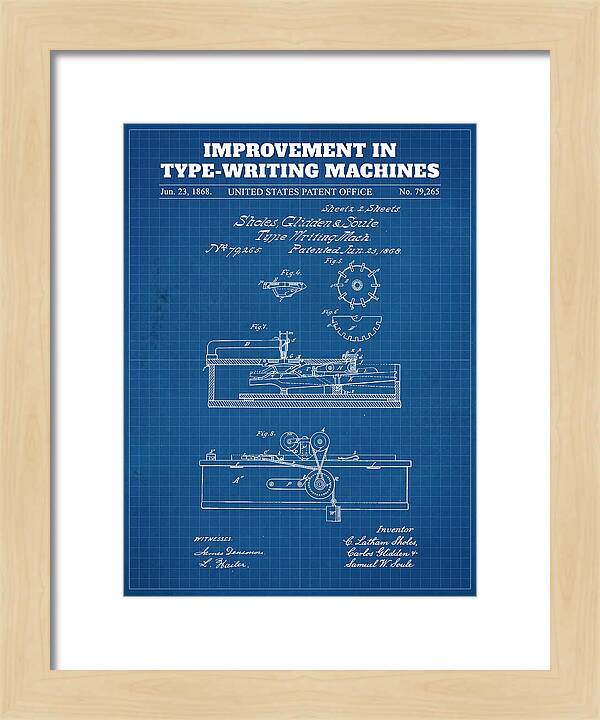 Typewriter Sholes And Glidden Blueprint Patent Us79265a