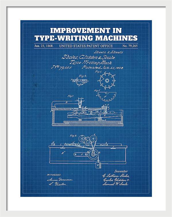 Typewriter Sholes And Glidden Blueprint Patent Us79265a