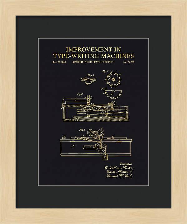 Typewriter Sholes And Glidden Gold Patent Us79265a