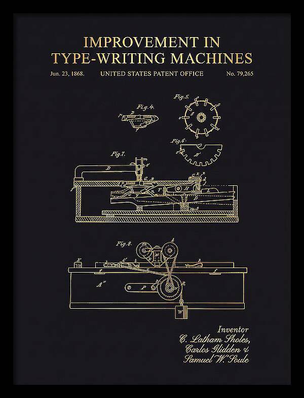 Typewriter Sholes And Glidden Gold Patent Us79265a
