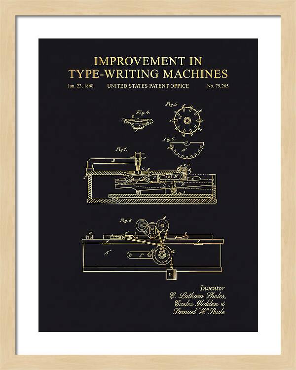Typewriter Sholes And Glidden Gold Patent Us79265a