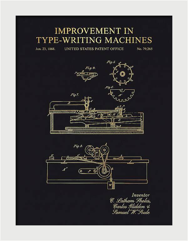 Typewriter Sholes And Glidden Gold Patent Us79265a