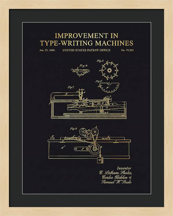 Typewriter Sholes And Glidden Gold Patent Us79265a