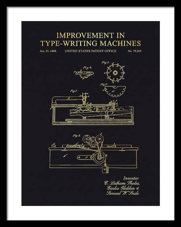 Typewriter Sholes And Glidden Gold Patent Us79265a