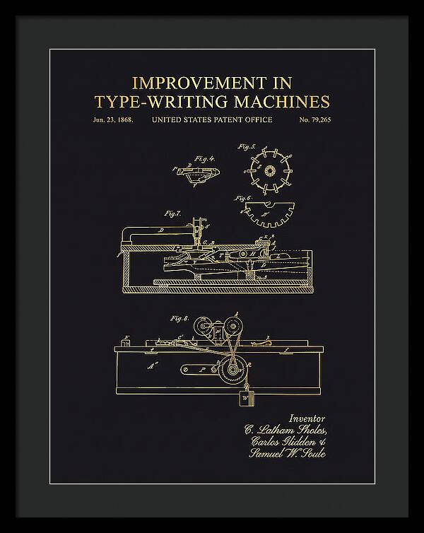 Typewriter Sholes And Glidden Gold Patent Us79265a