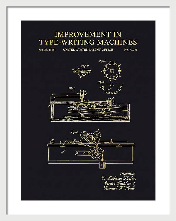 Typewriter Sholes And Glidden Gold Patent Us79265a