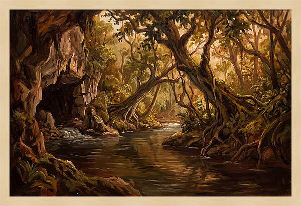 Underground River Emerging From Cave