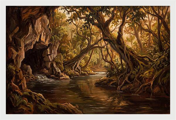 Underground River Emerging From Cave