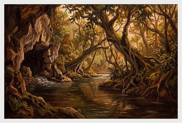 Underground River Emerging From Cave