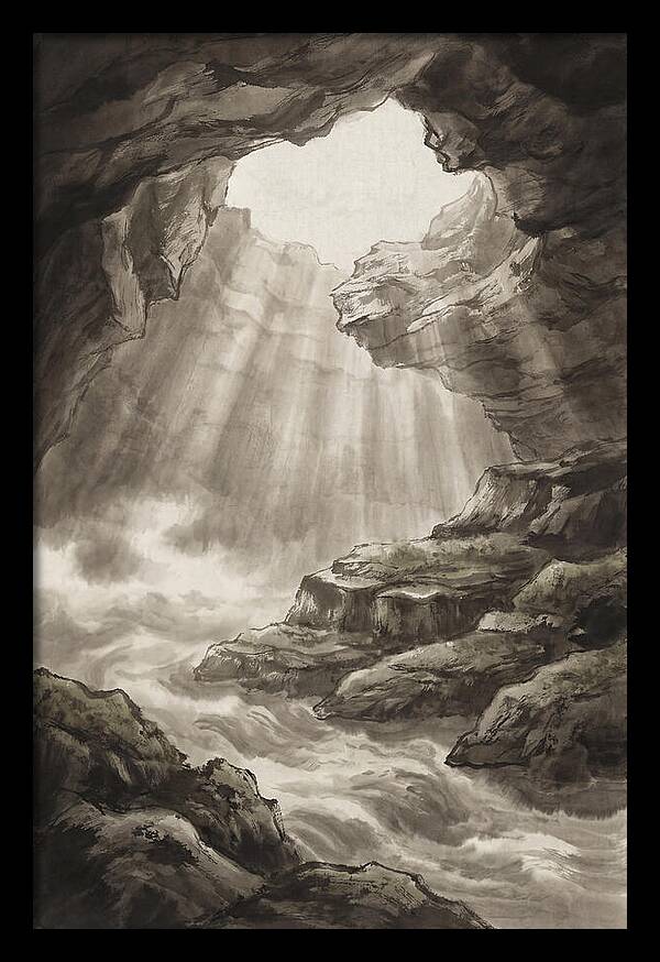 Underwater Cave With Light Streaming