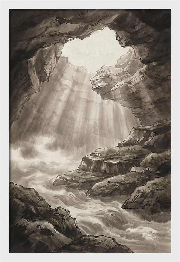 Underwater Cave With Light Streaming