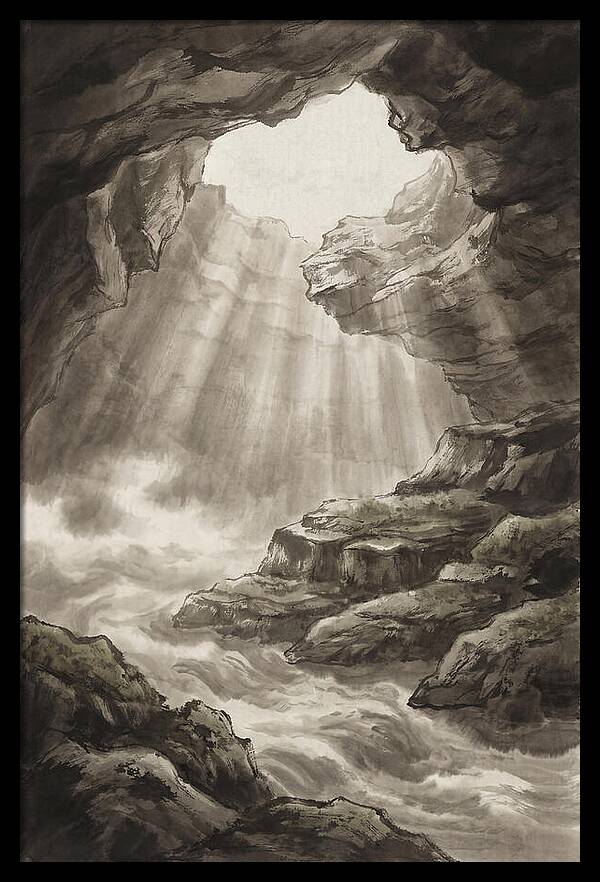 Underwater Cave With Light Streaming