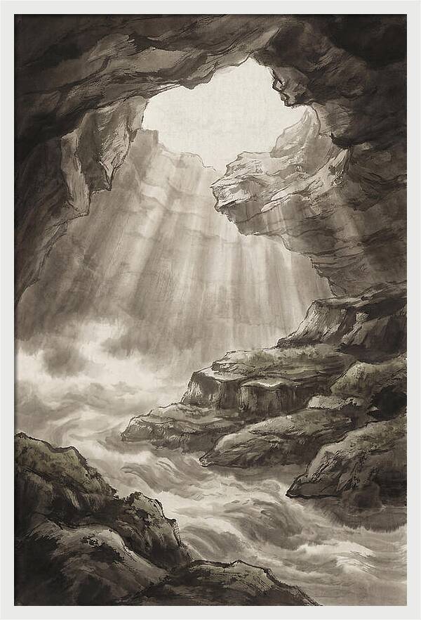 Underwater Cave With Light Streaming