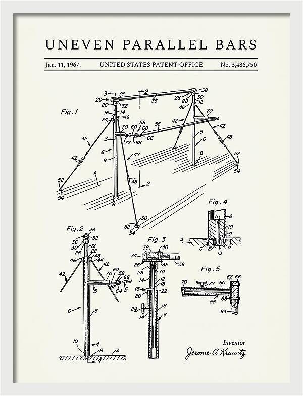 Uneven Parallel Bars Minimalist Patent Us3486750a