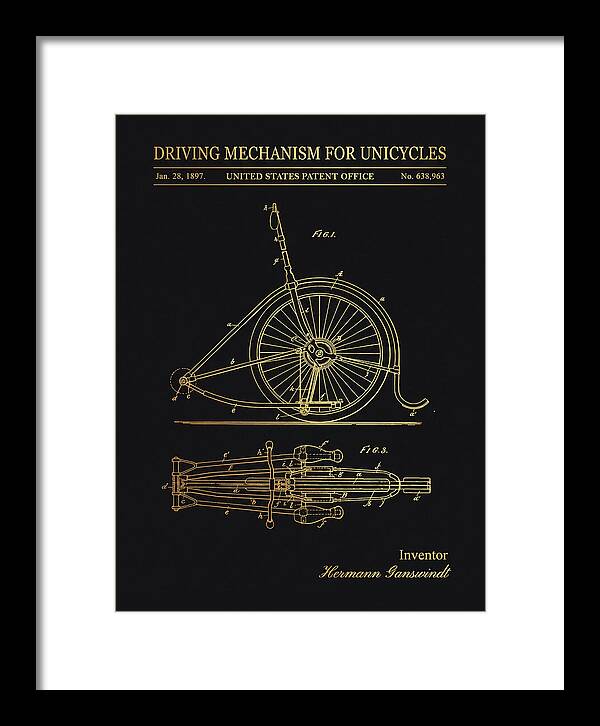 Unicycle Driving Mechanism Gold Patent Us638963a