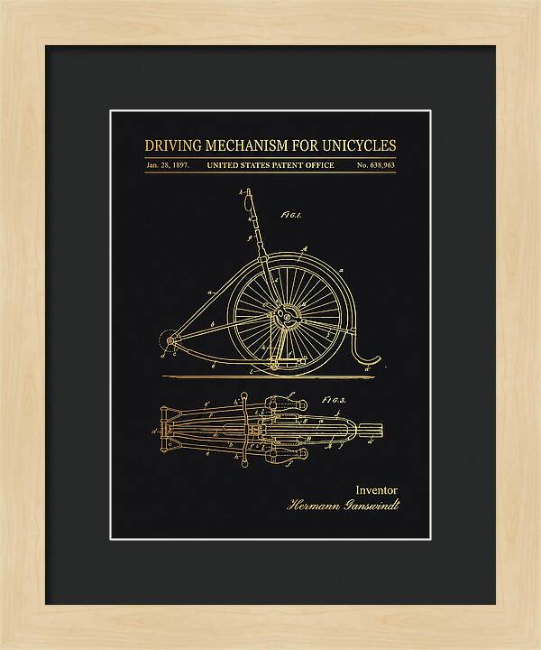 Unicycle Driving Mechanism Gold Patent Us638963a