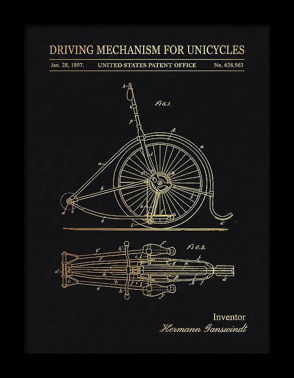 Unicycle Driving Mechanism Gold Patent Us638963a